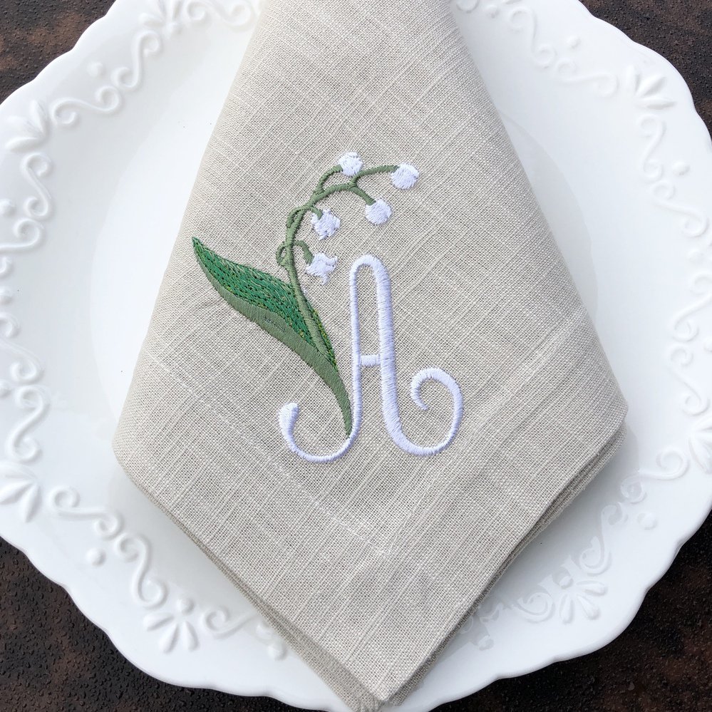 Lily Of The Valley Monogram Linen Napkin