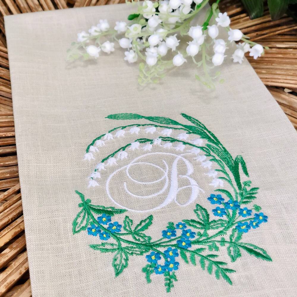 Lily Wreath Monogram Linen Guest Towel