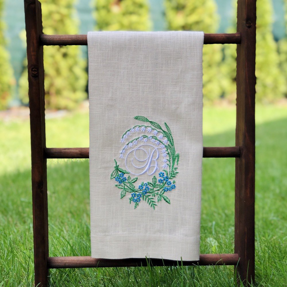 Lily Wreath Monogram Linen Guest Towel