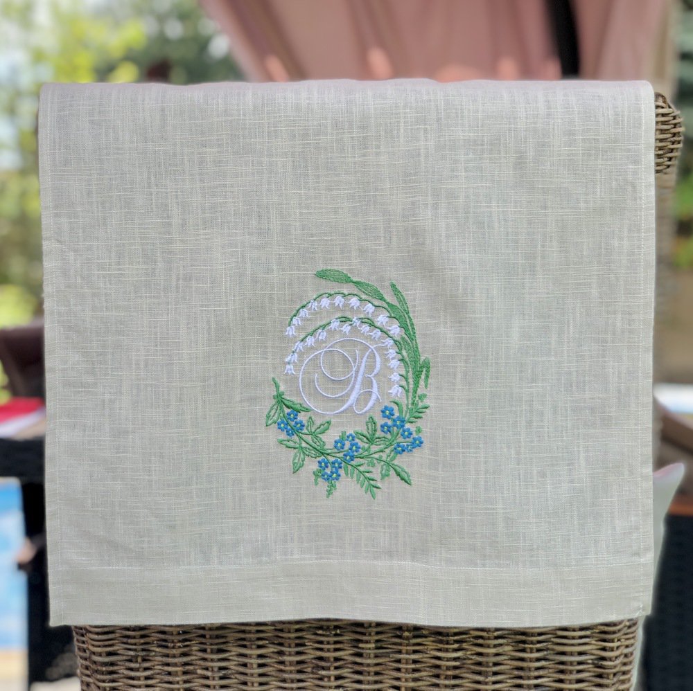 Lily Wreath Monogram Linen Guest Towel