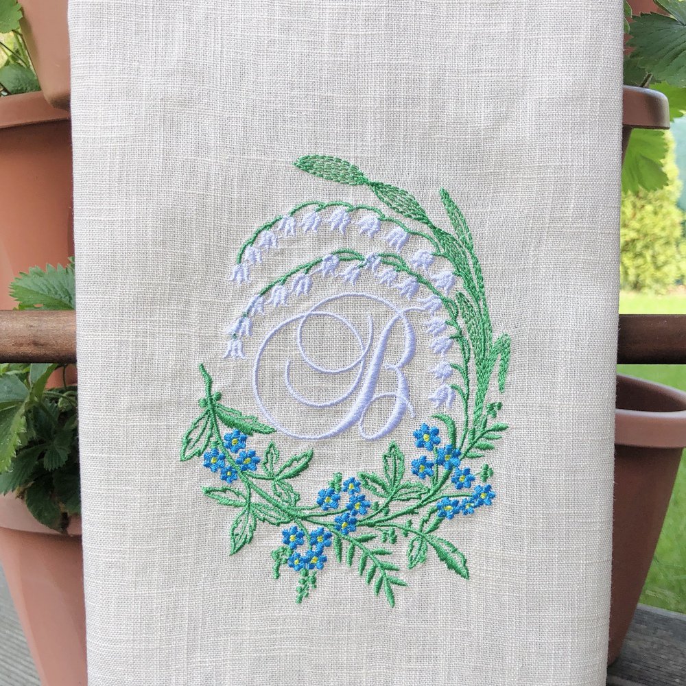 Lily Wreath Monogram Linen Guest Towel