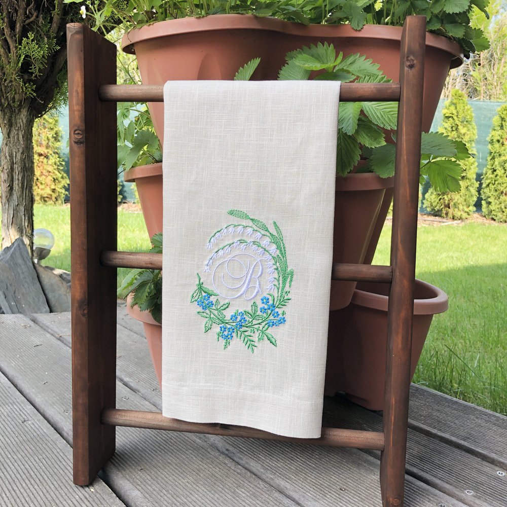 Lily Wreath Monogram Linen Guest Towel