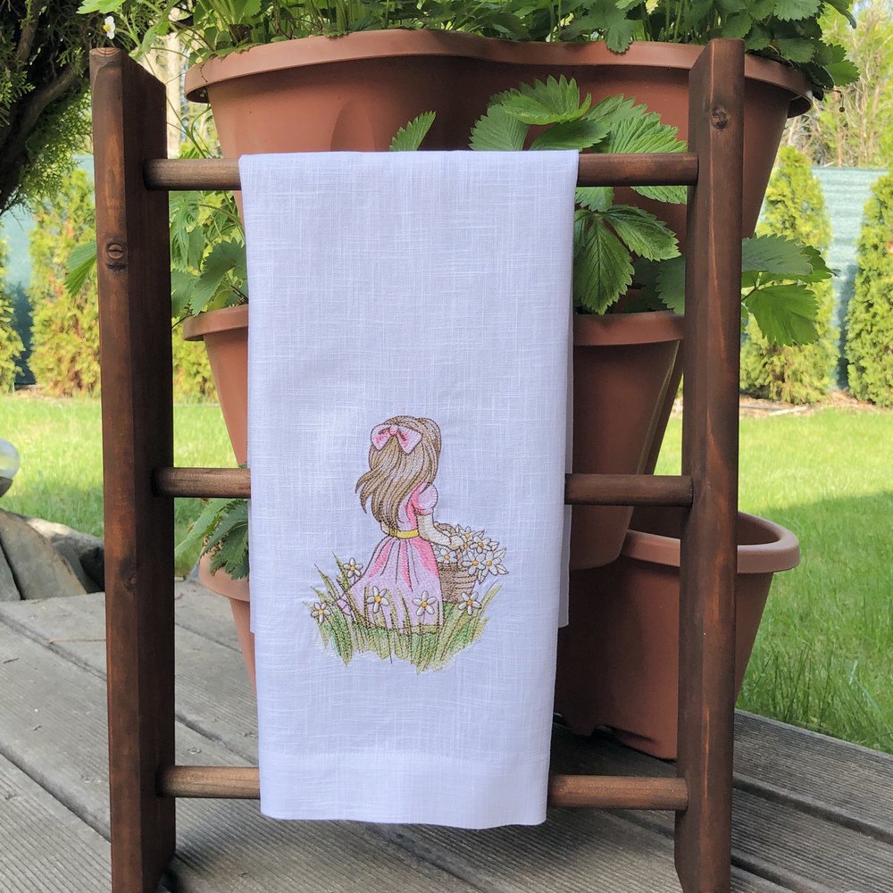 Little Girl Spring Garden Linen Guest Towel