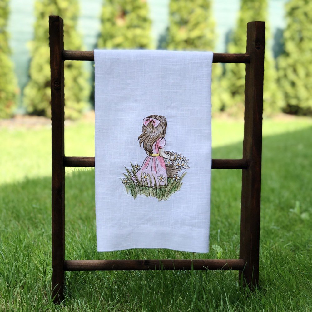 Little Girl Spring Garden Linen Guest Towel