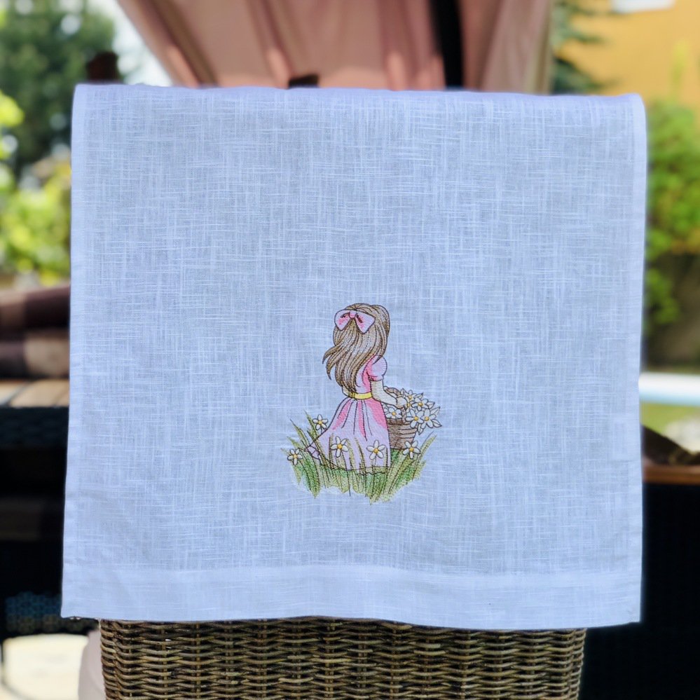 Little Girl Spring Garden Linen Guest Towel