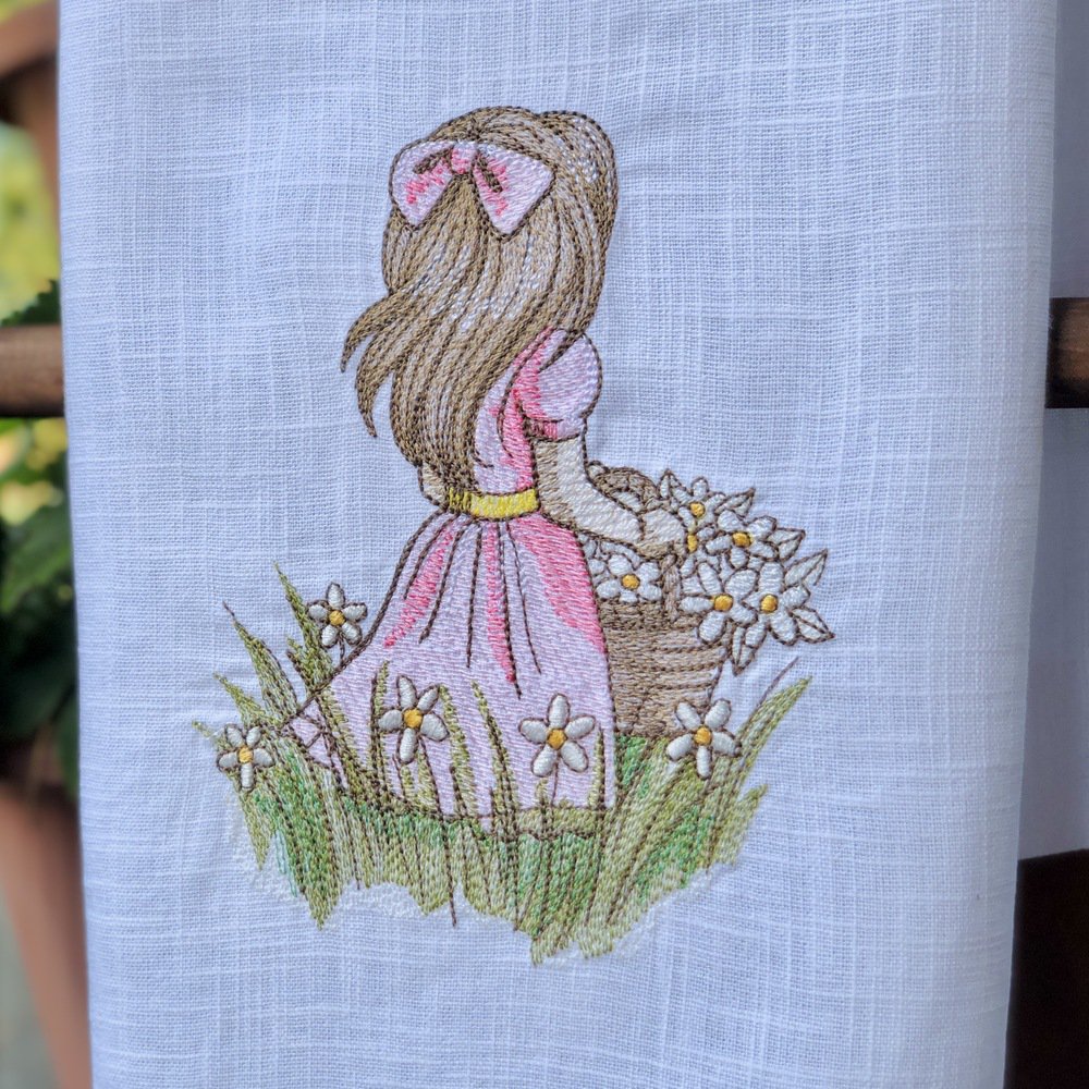 Little Girl Spring Garden Linen Guest Towel