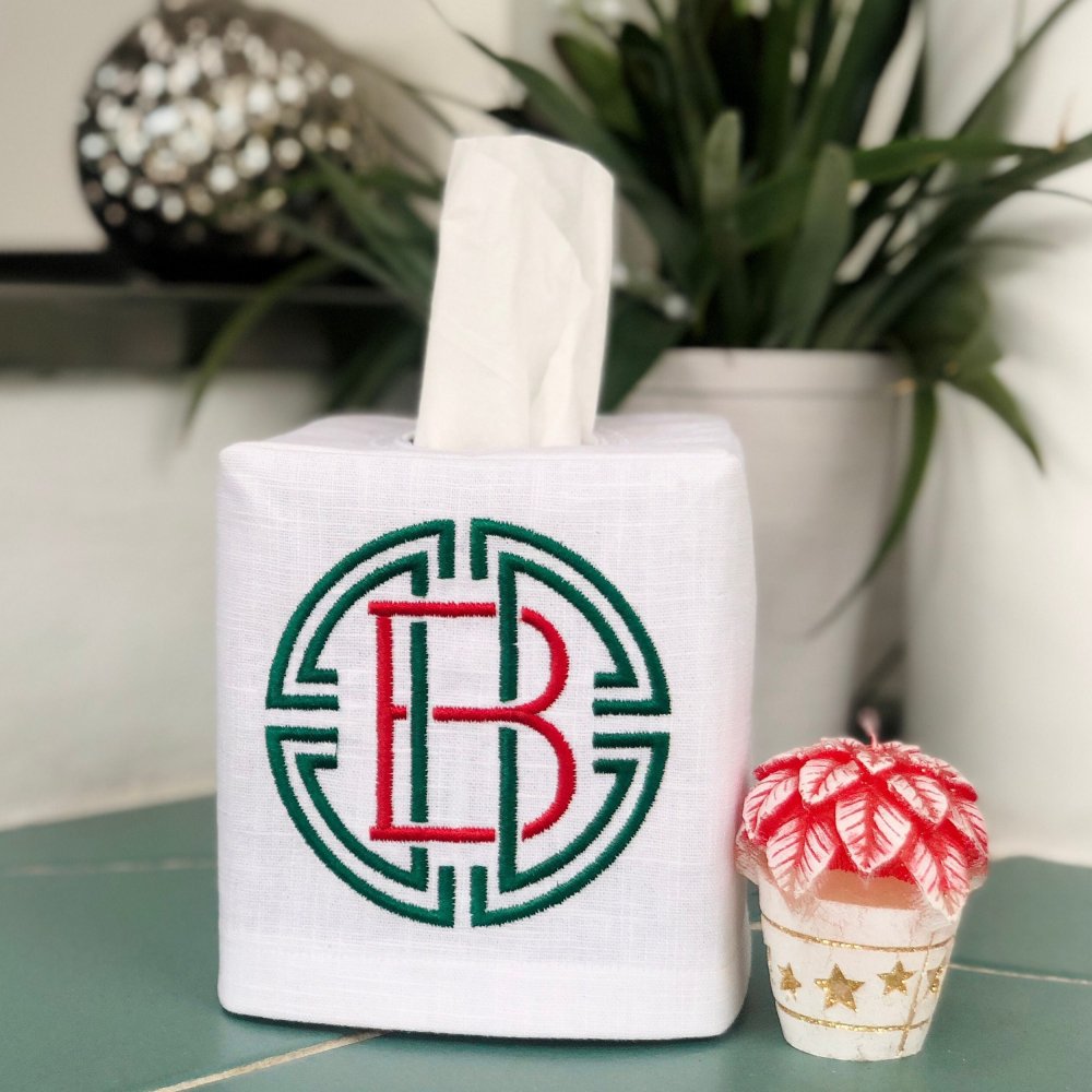 Medallion Single Letter Monogram Tissue Box Cover