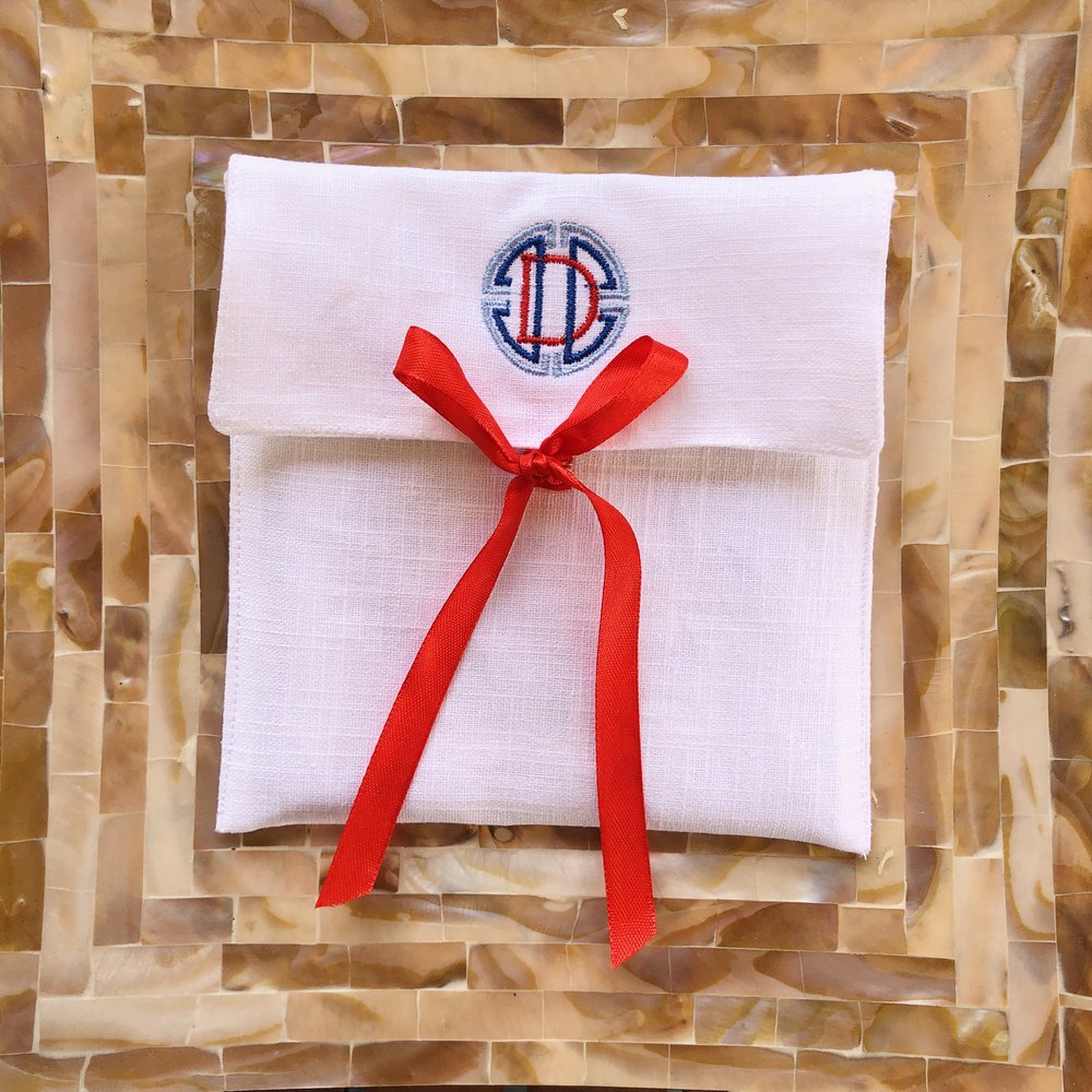 Patriotic Monogram Linen Cocktail Napkins Set of 4