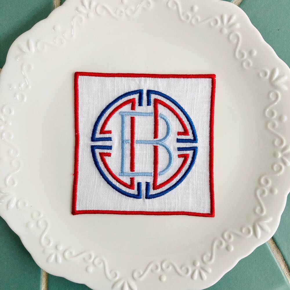 Patriotic Monogram Linen Cocktail Napkins Set of 4