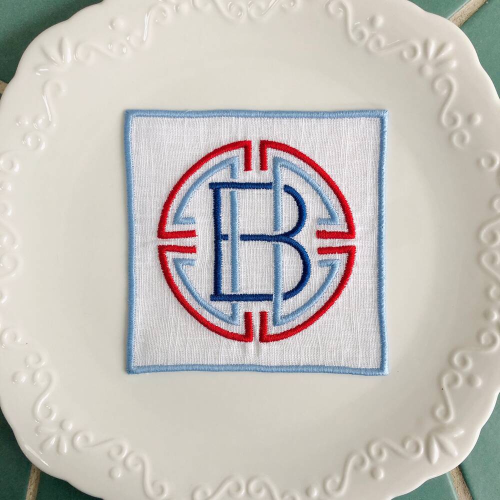 Patriotic Monogram Linen Cocktail Napkins Set of 4