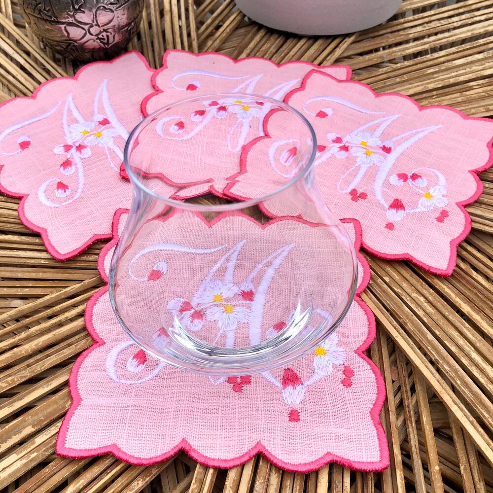 Peach Blossom Monogram Cocktail Napkins Set of 4