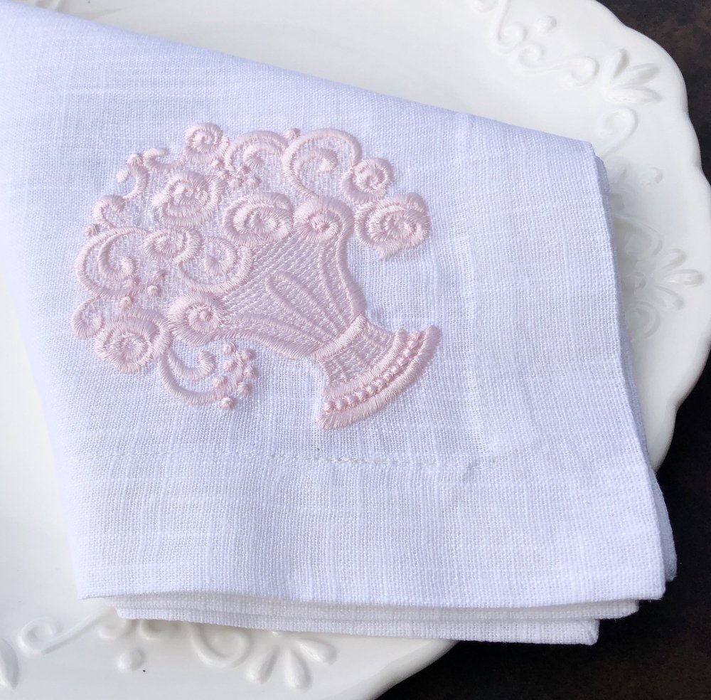 Pink Rose Basket Linen Napkins