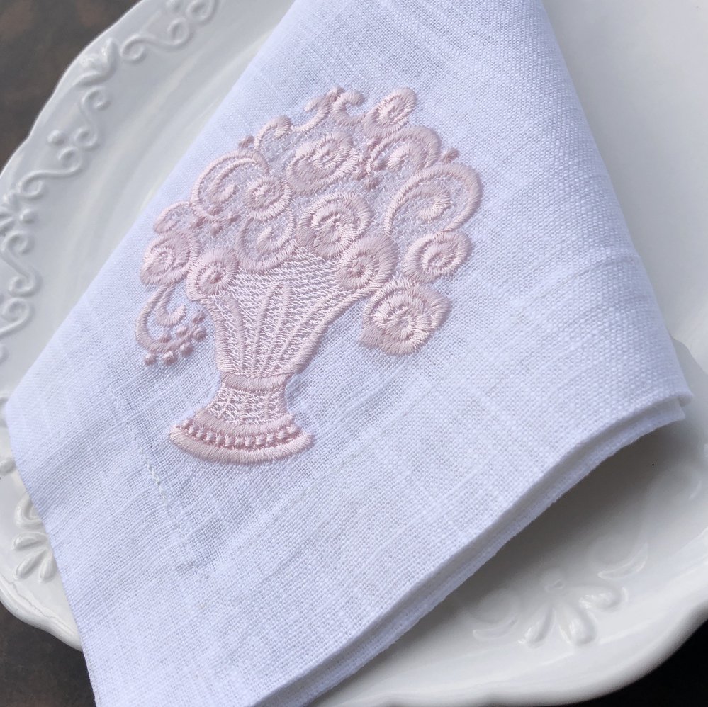 Pink Rose Basket Linen Napkins