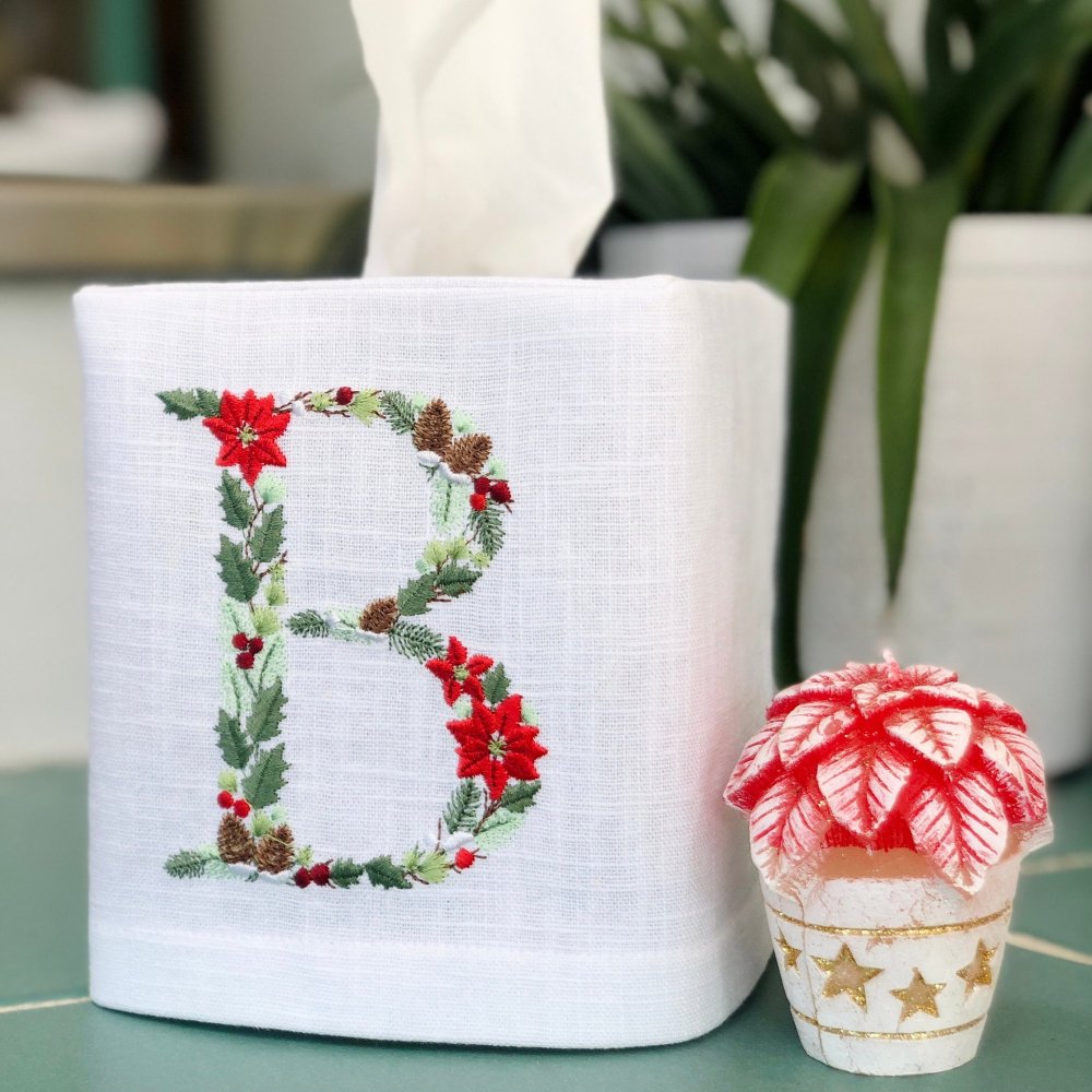 Poinsettia Christmas Monogram Tissue Box Cover