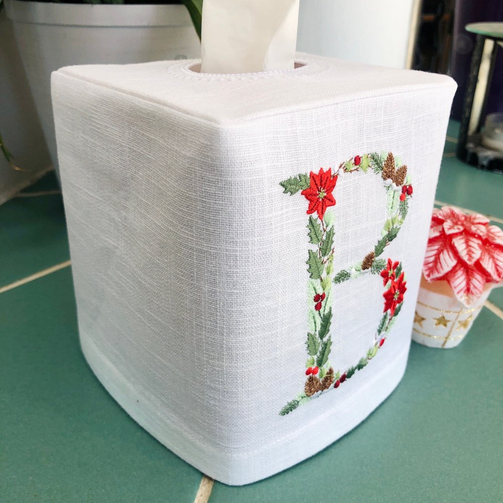Poinsettia Christmas Monogram Tissue Box Cover