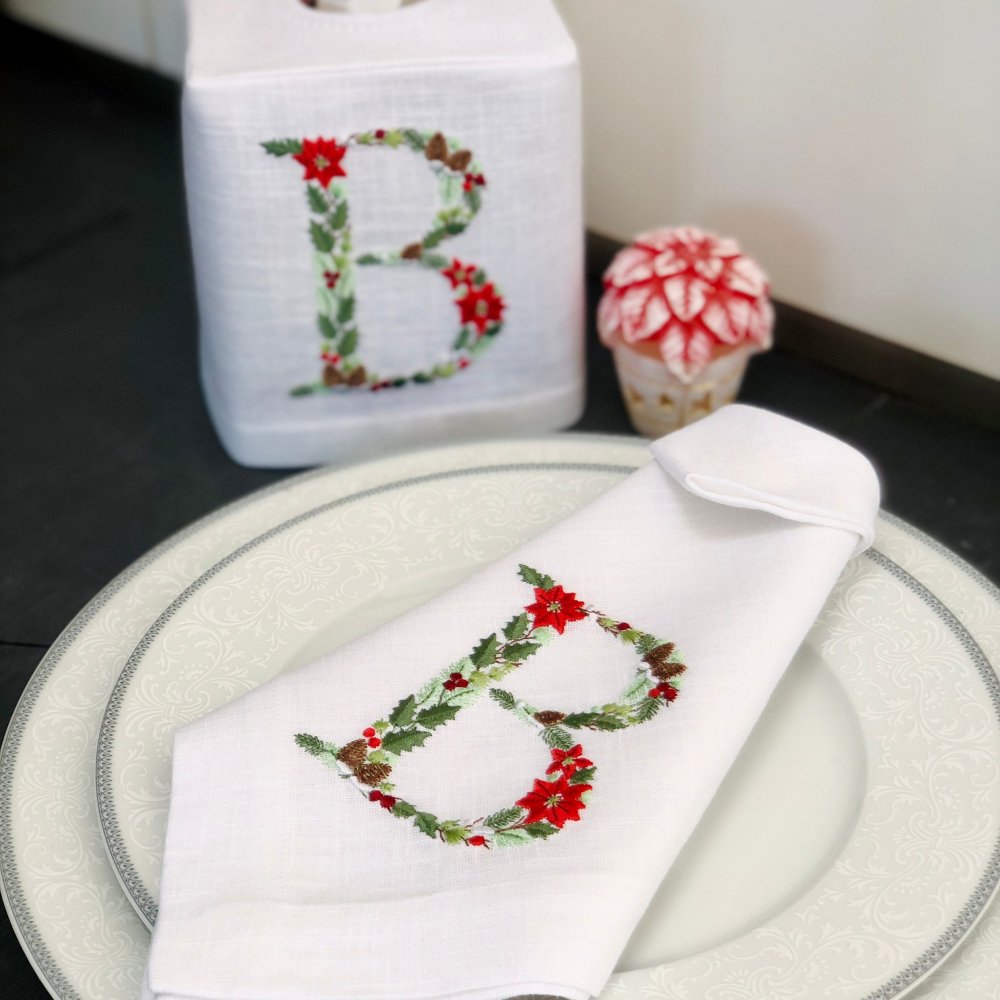 Poinsettia Christmas Monogram Tissue Box Cover