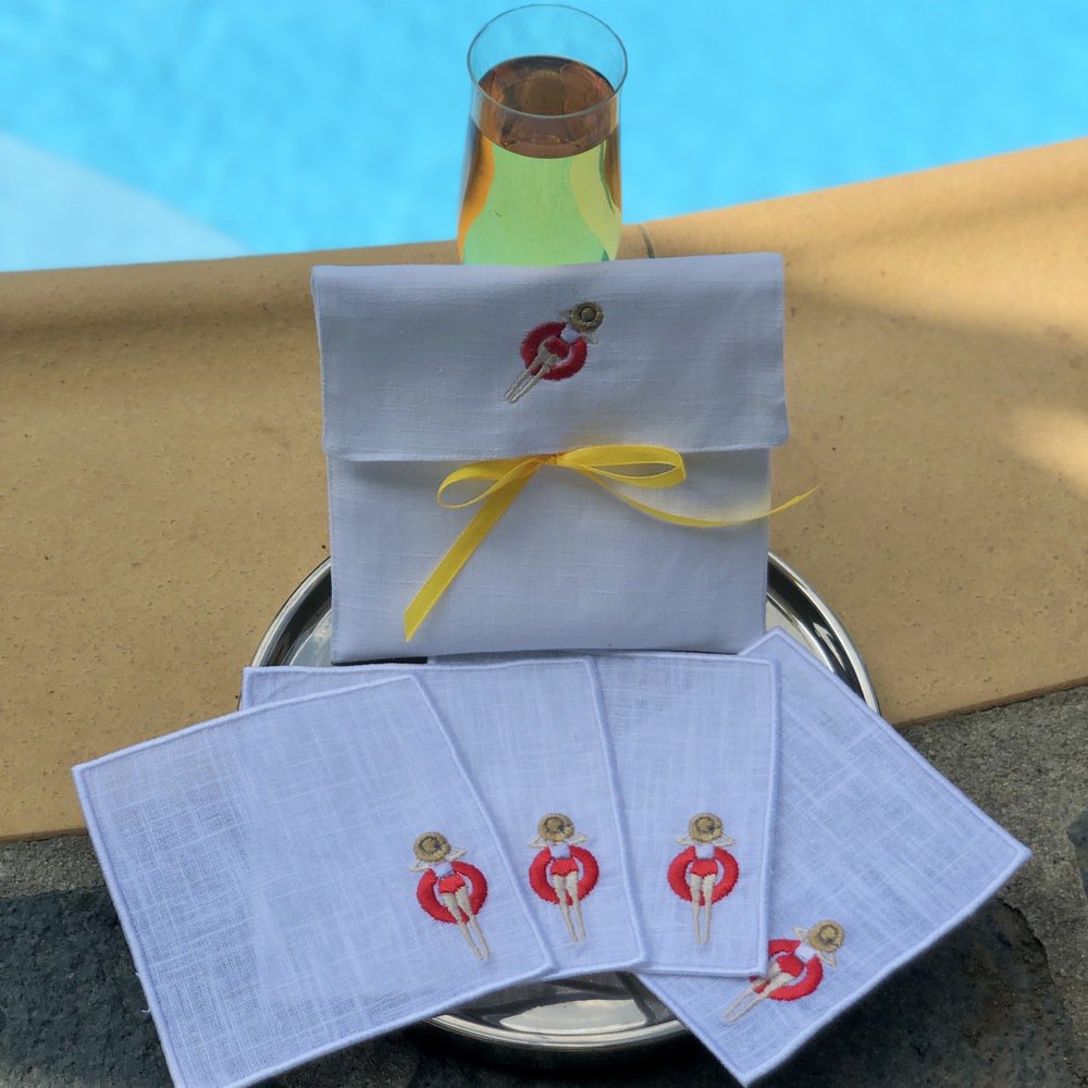 Pool Party Linen Cocktail Napkins Set of 4