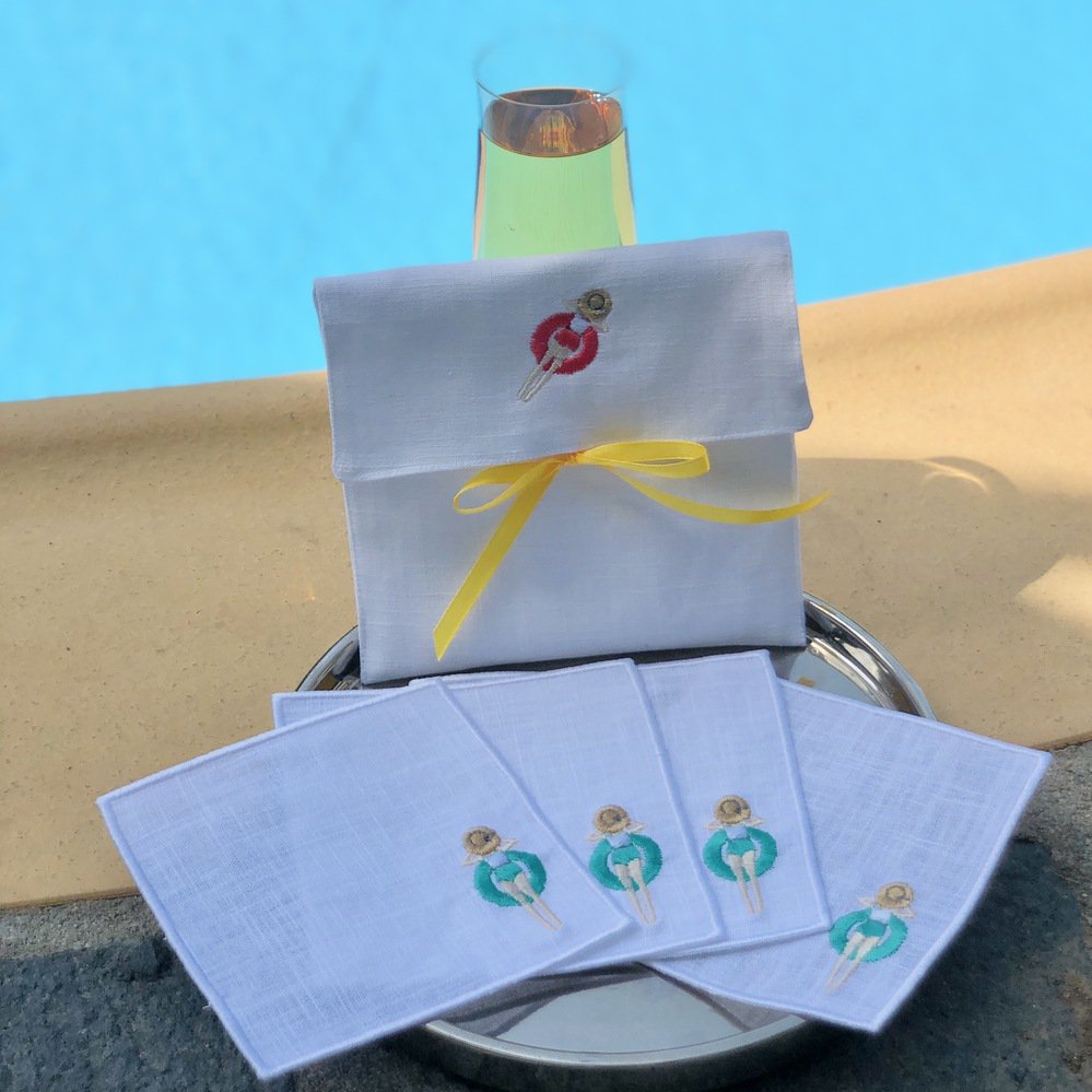 Pool Party Linen Cocktail Napkins Set of 4