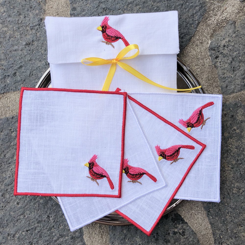 Red Cardinal Linen Cocktail Napkins Set of 4