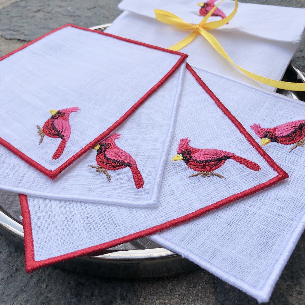 Red Cardinal Linen Cocktail Napkins Set of 4