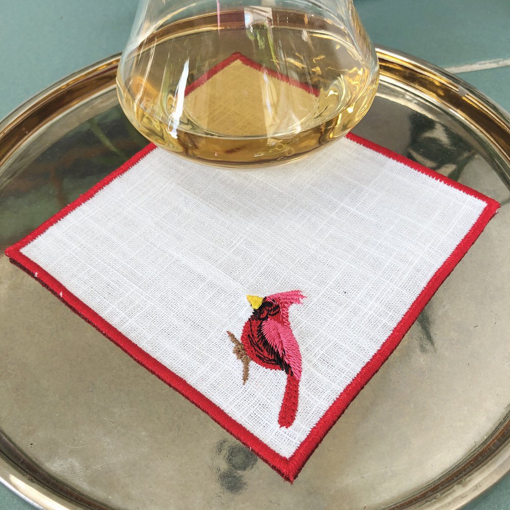 Red Cardinal Linen Cocktail Napkins Set of 4