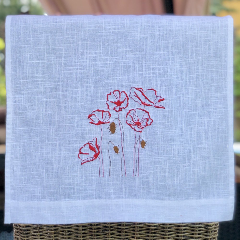 Red Poppies Linen Guest Towel