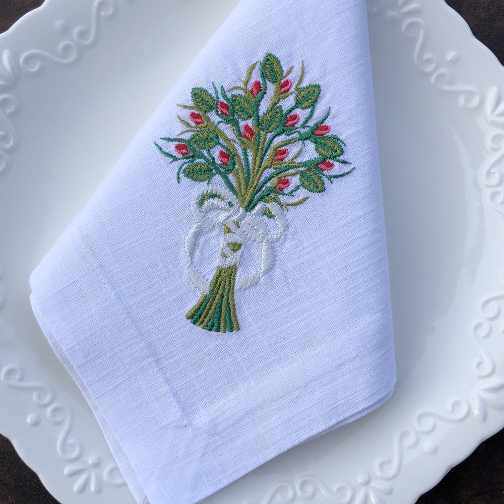 Rose Blooms Bouquet Linen Napkin