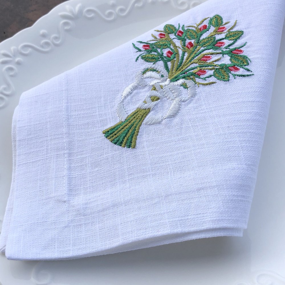 Rose Blooms Bouquet Linen Napkin