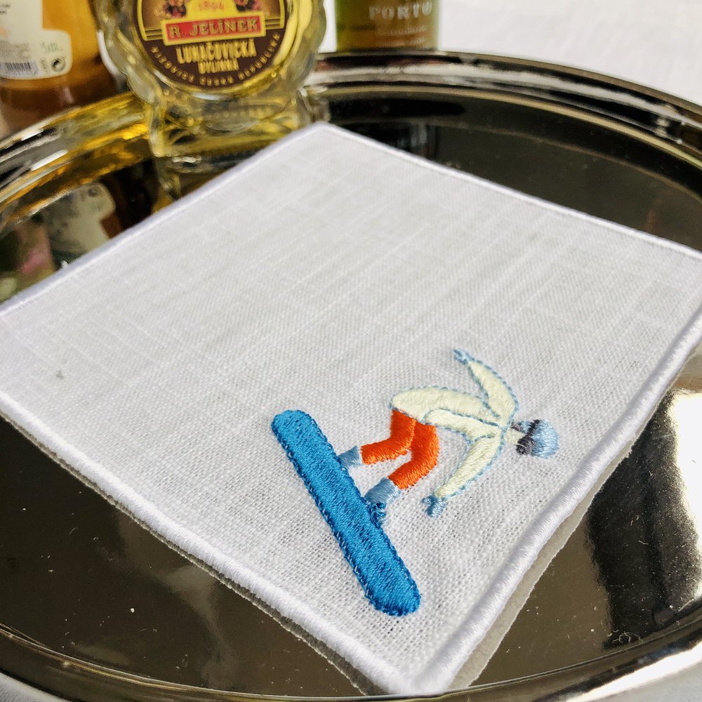 Skiing Linen Cocktail Napkins Set of 6