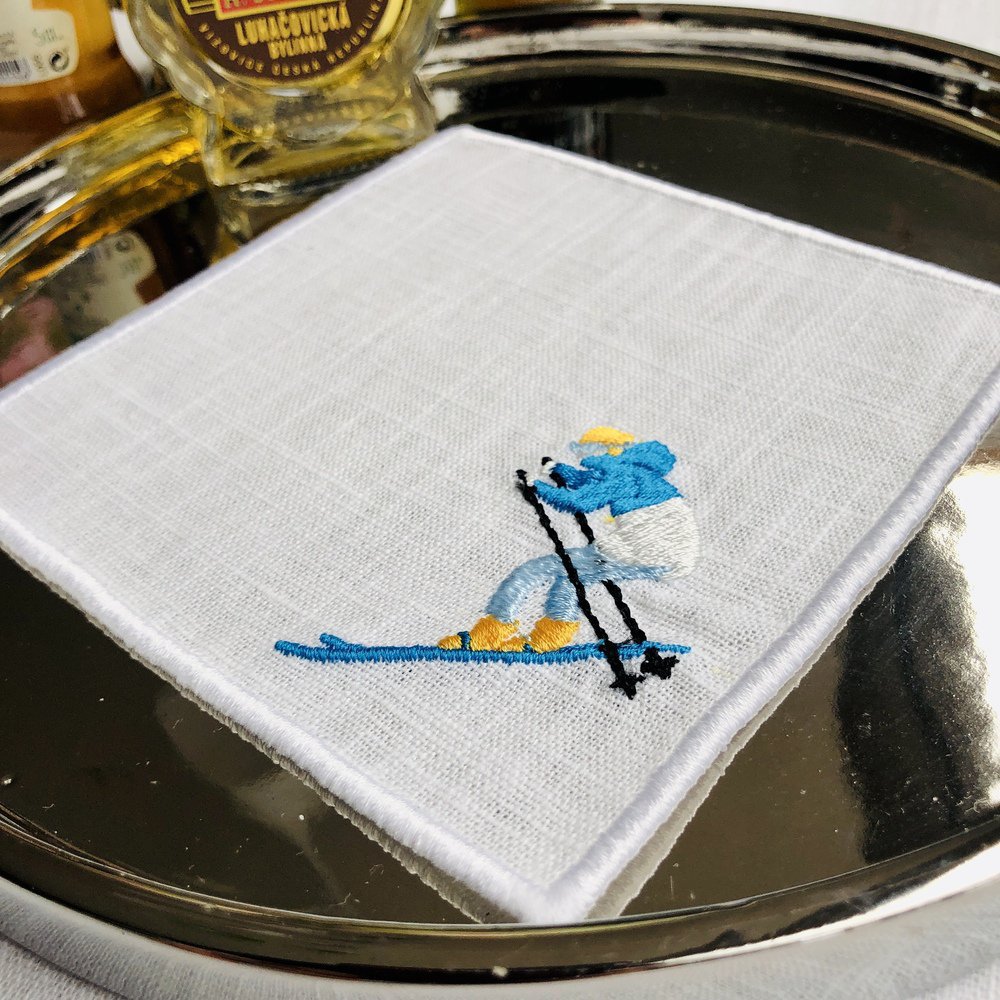 Skiing Linen Cocktail Napkins Set of 6