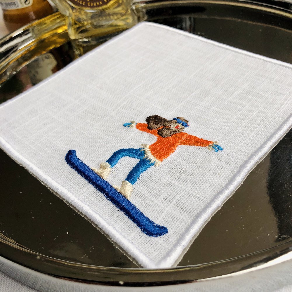 Skiing Linen Cocktail Napkins Set of 6