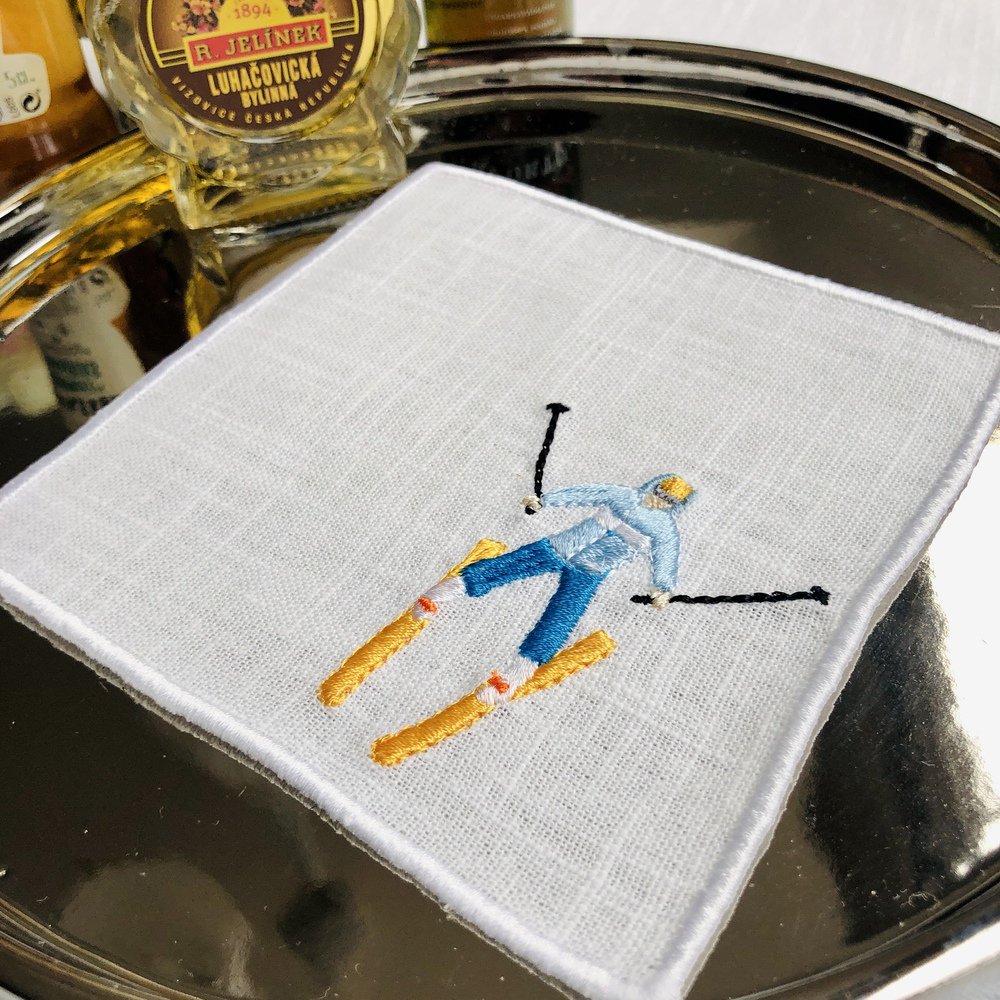 Skiing Linen Cocktail Napkins Set of 6