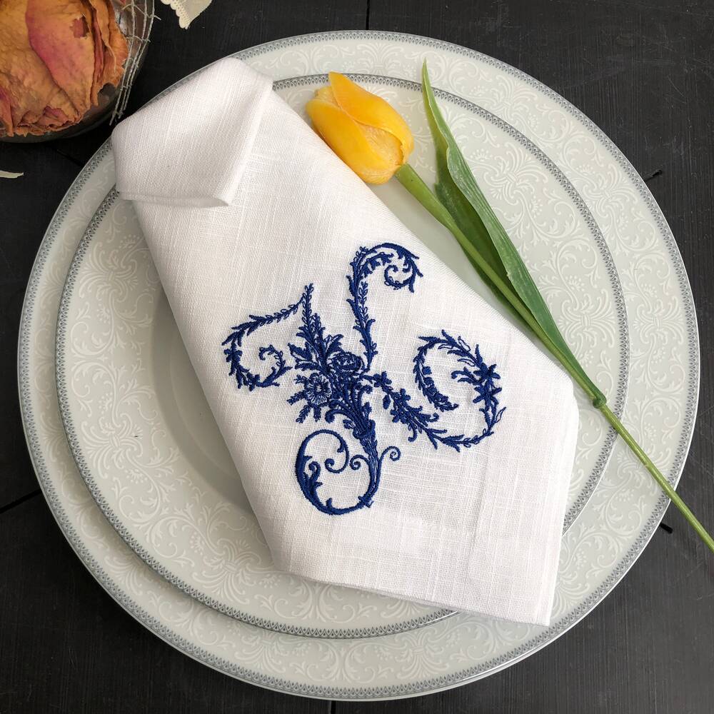 Vintage French Floral Monogram Napkin