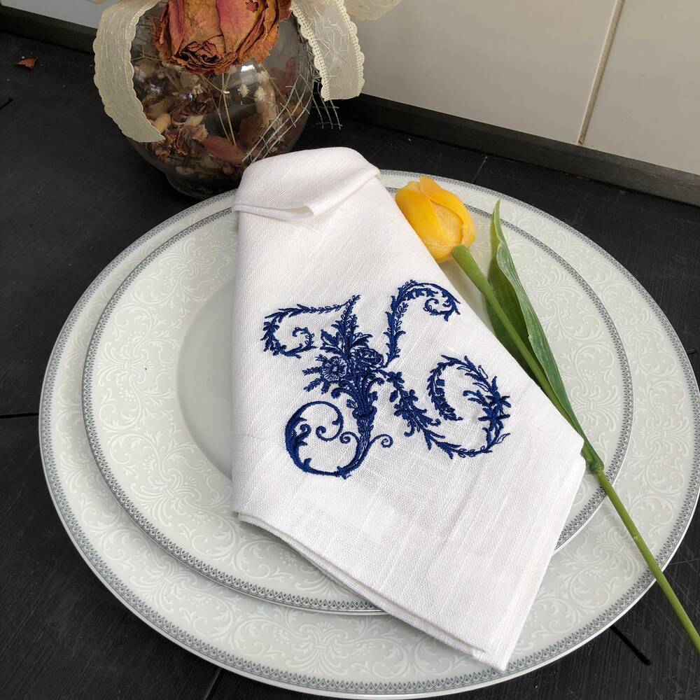 Vintage French Floral Monogram Napkin