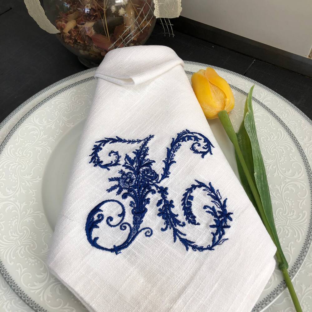 Vintage French Floral Monogram Napkin