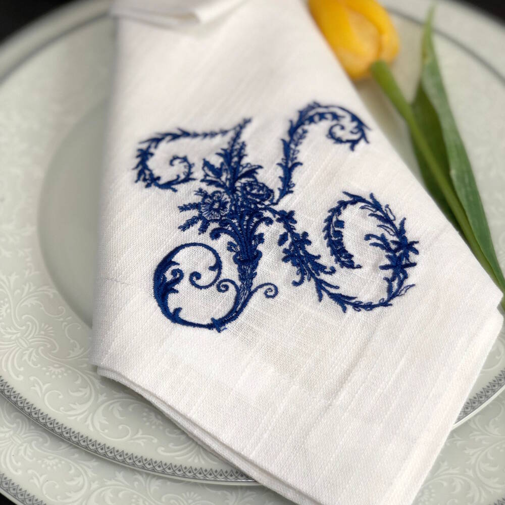 Vintage French Floral Monogram Napkin