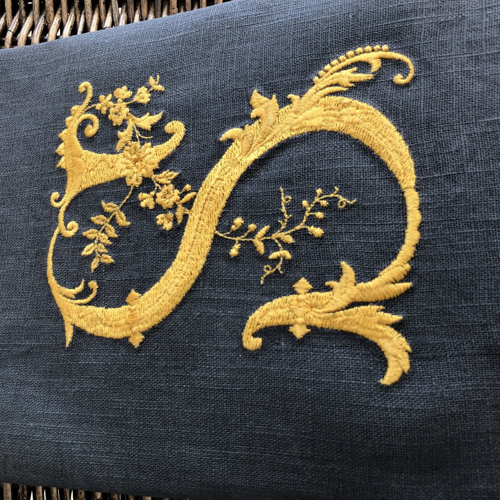 Vintage Gold Monogram Linen Guest Towel