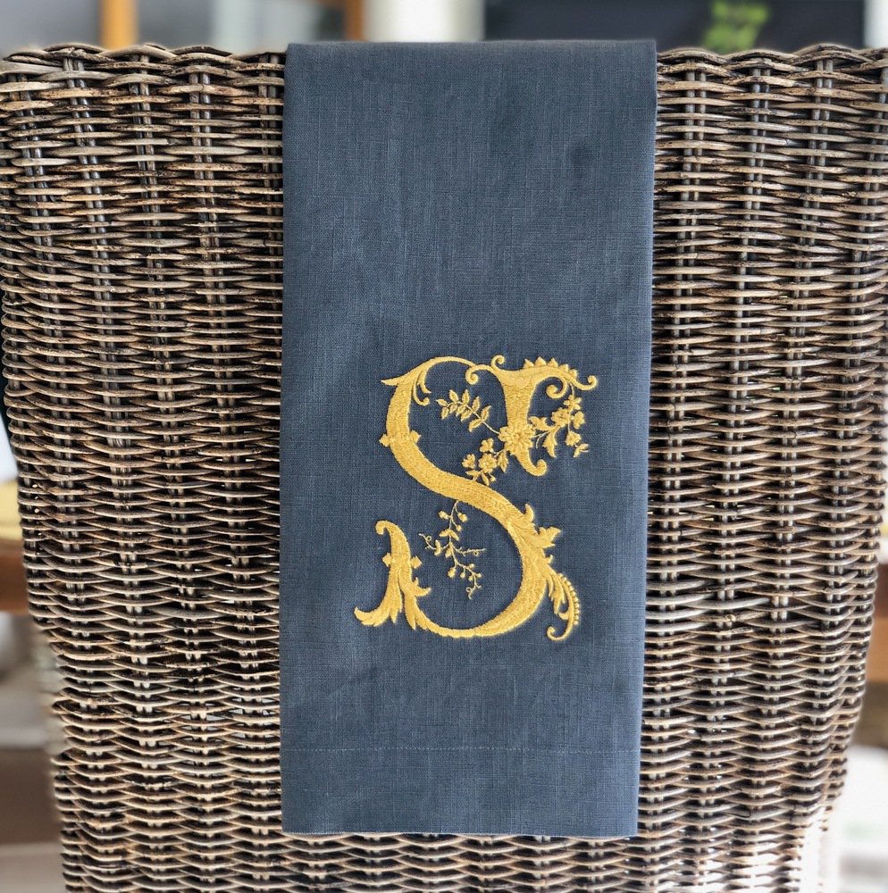 Vintage Gold Monogram Linen Guest Towel