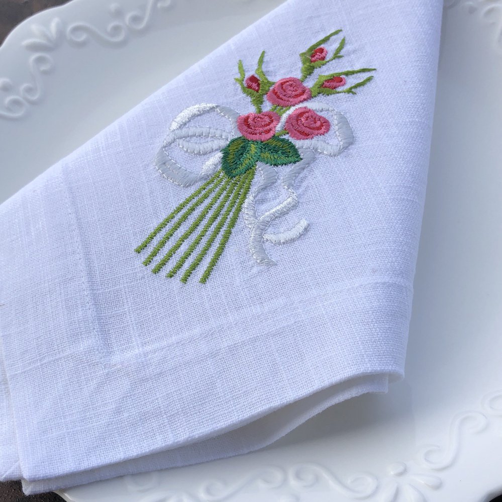 Vintage Rose Bouquet Linen Napkin