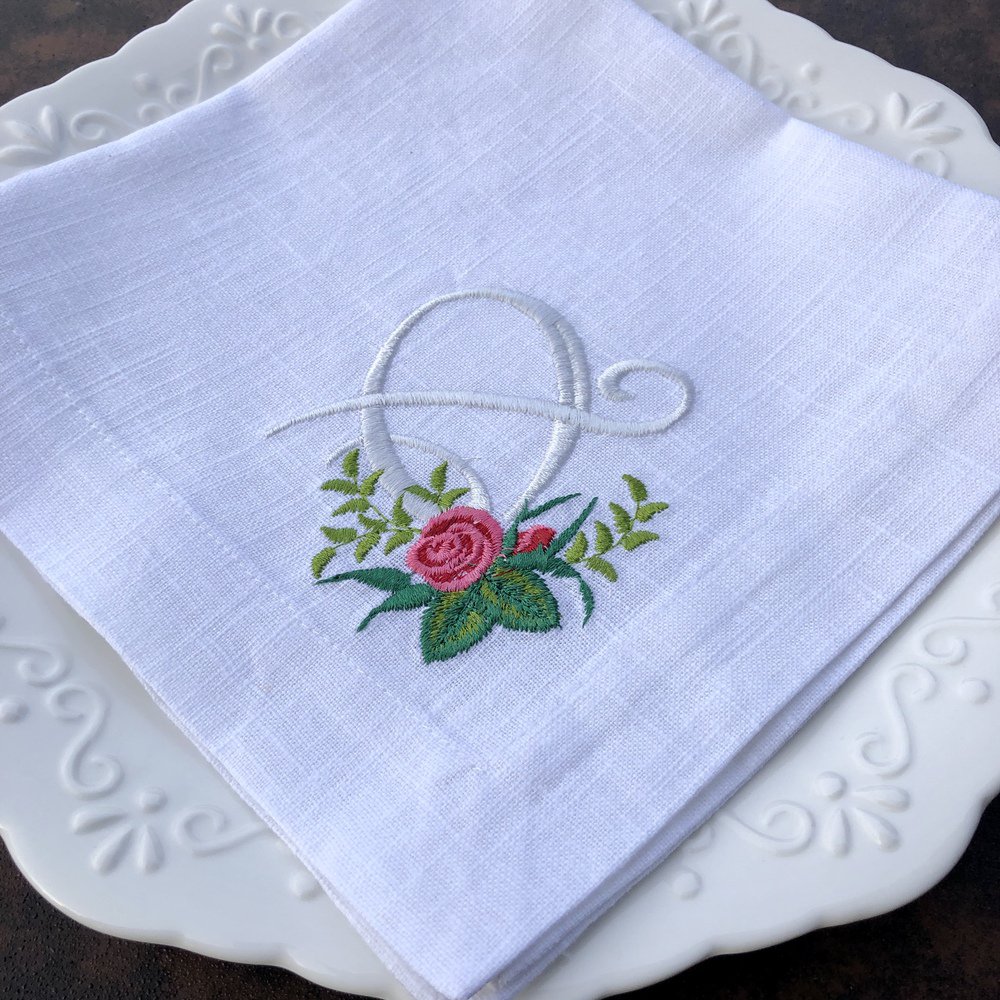 Vintage Rose Monogram Linen Napkin