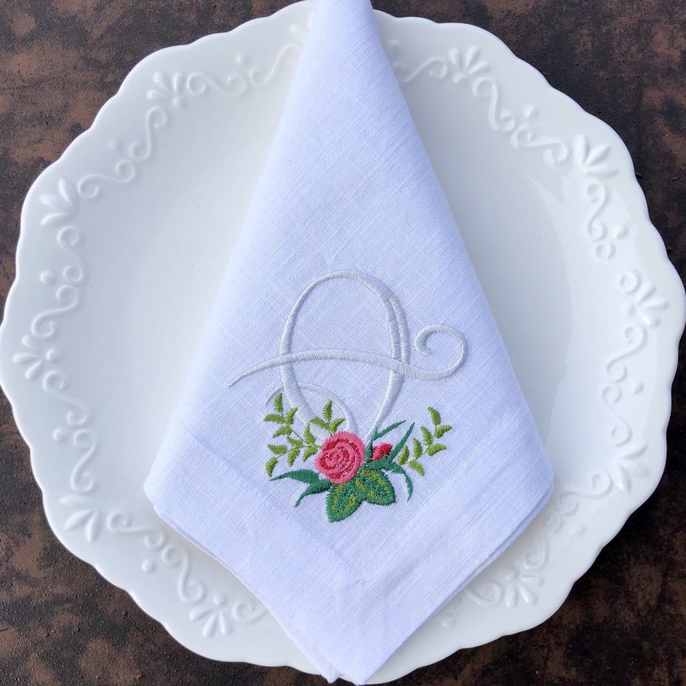 Vintage Rose Monogram Linen Napkin