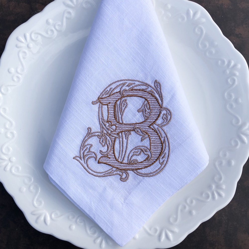 Vintage Vine Monogram Linen Napkin