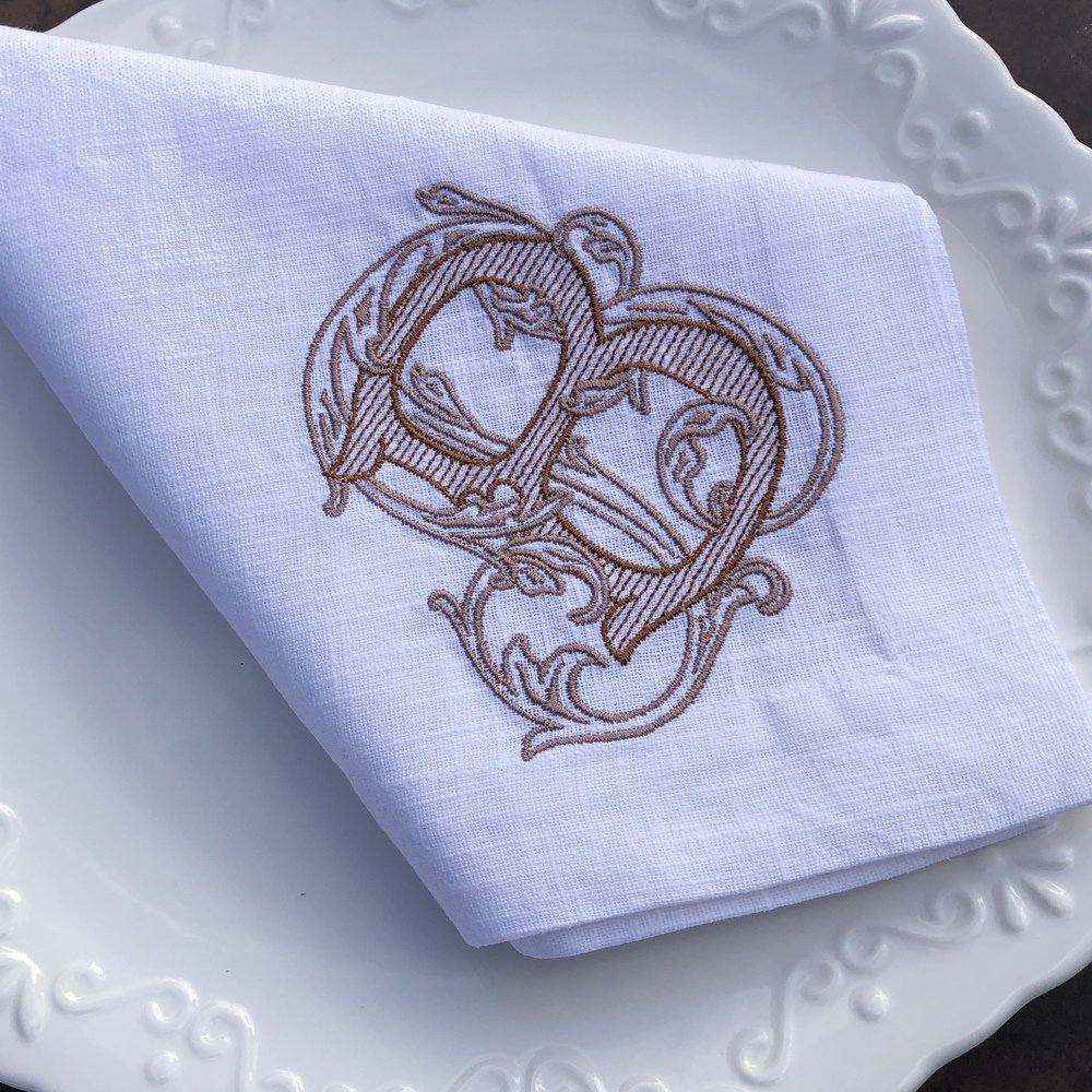 Vintage Vine Monogram Linen Napkin