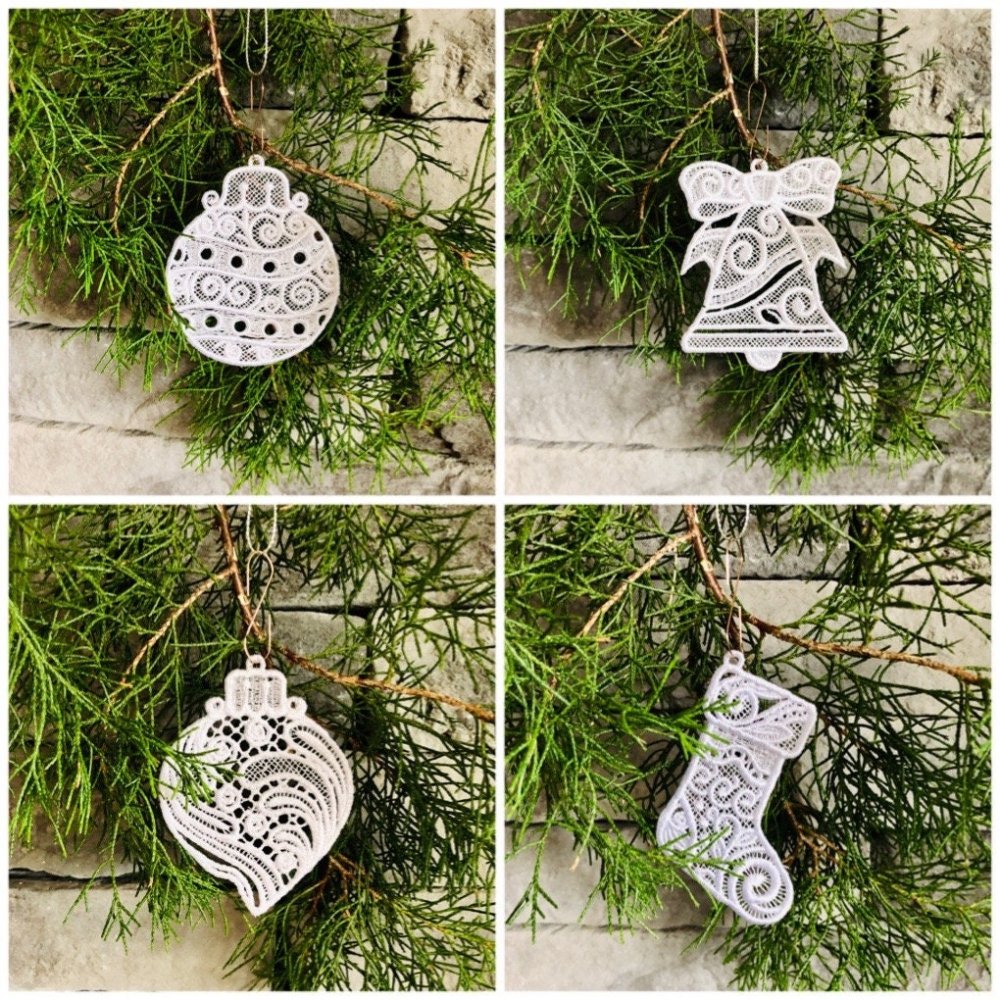 White Christmas Lace Ornaments Set of 10