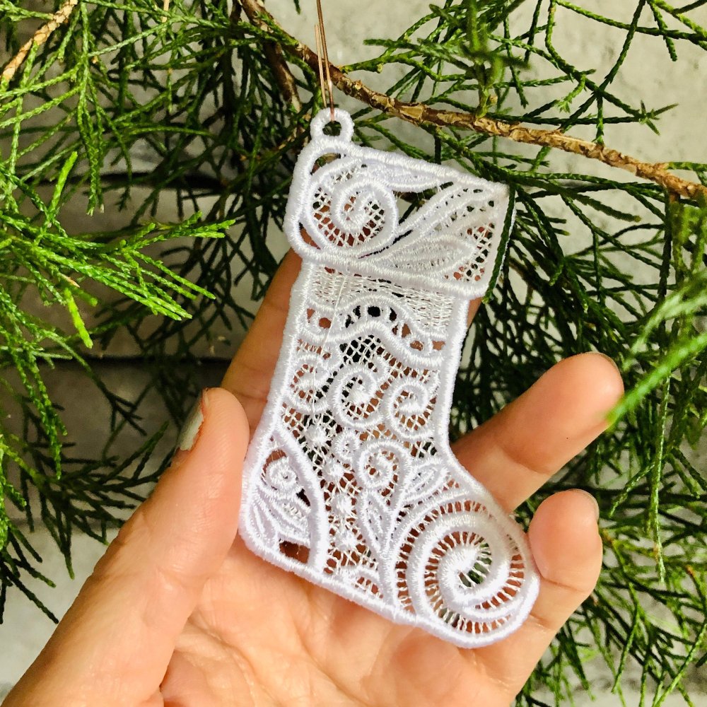 White Christmas Lace Ornaments Set of 10