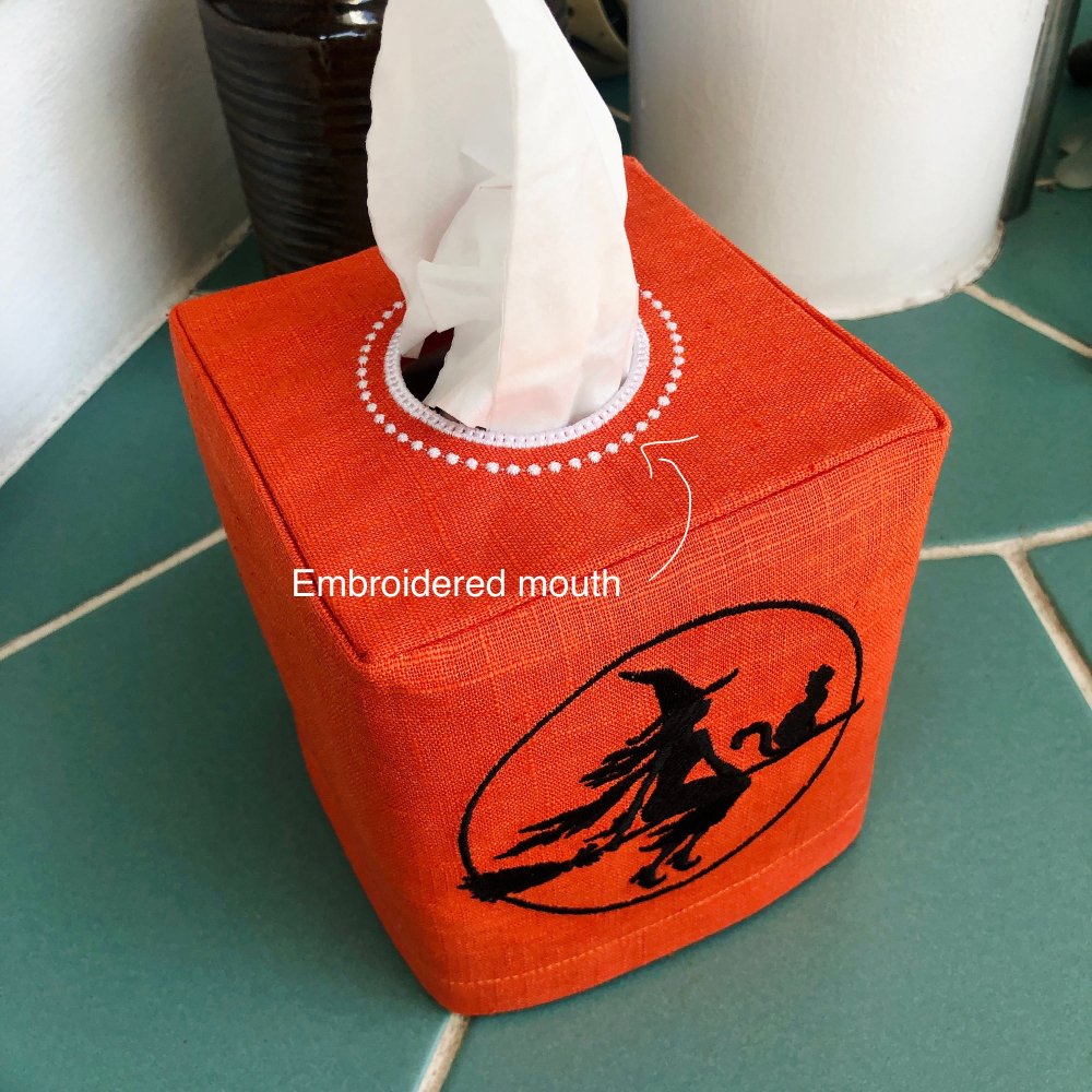 Witch on Flying Broom Tissue Box Cover