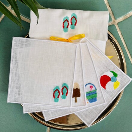 Beach Holiday Linen Cocktail Napkins Set of 4