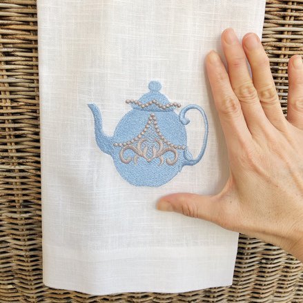 Blue Tea Pot Linen Guest Towel