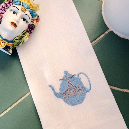 Blue Tea Pot Linen Guest Towel