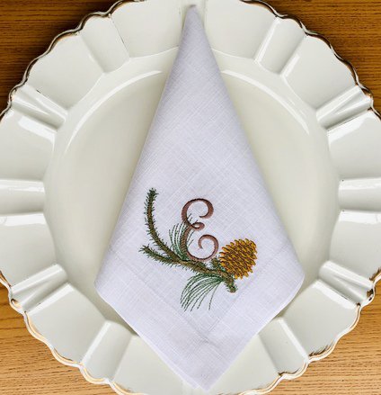 Christmas Pine Branch Monogram Linen Napkin